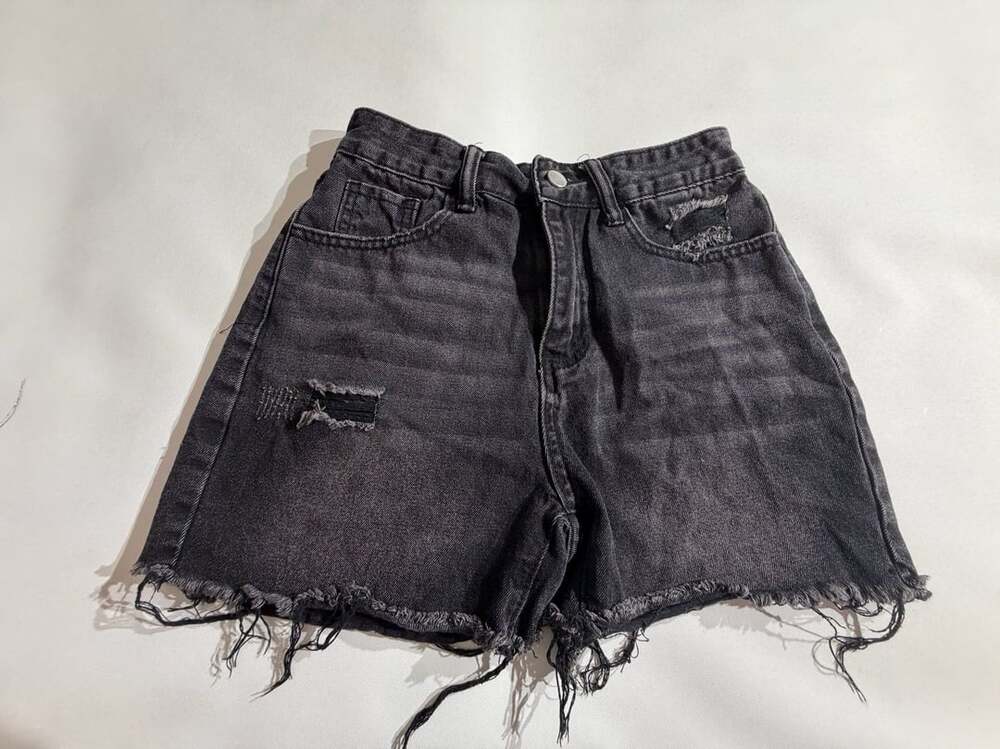 SHEIN Petite High Waisted Distressed Black Denim Shorts Size XS